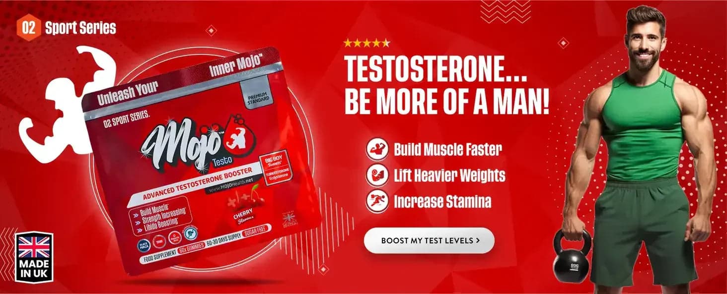 Mojo Testo advanced testosterone booster — testosterone… be more of a man: build muscle faster, lift heavier weights, increase stamina. Boost my test levels.
